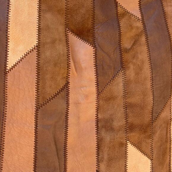 Frame Patchwork Mini Skirt Saddle Suede Leather Brown Tan Shirt Size 29 - Picture 12 of 12